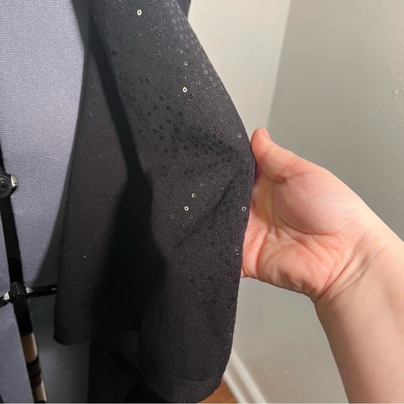 DKNY Sequin Collar Open Front Cardigan Black - Picture 8 of 14